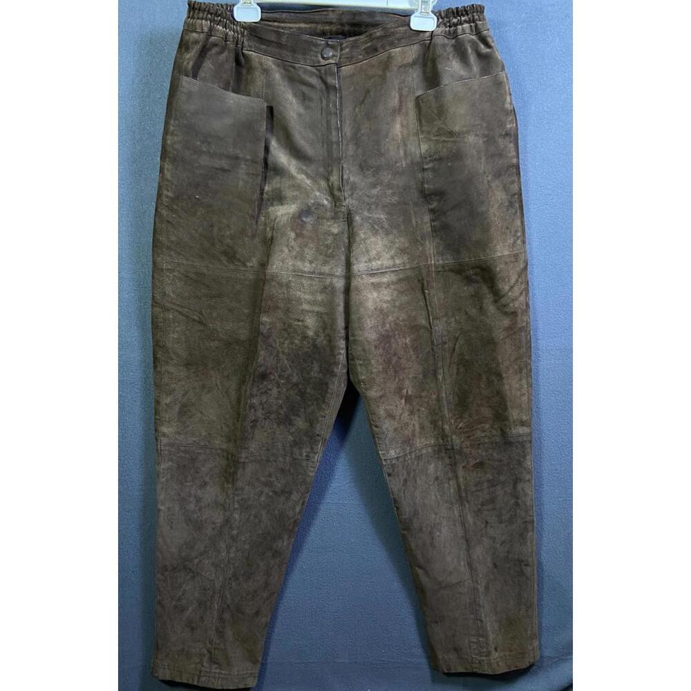 Ashley Stewart Plus Women’s Brown High Rise Crushed Leather Pants No Size Tag